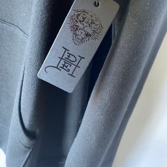 Ed Hardy Men Y2K Spell Out Logo Black Hoodie Sweatshirt Size L Grunge Skater NWT - Picture 5 of 12